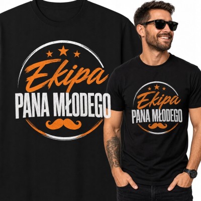 Koszulka męska „Ekipa Pana Młodego” na wieczór kawalerski - emblemat retro