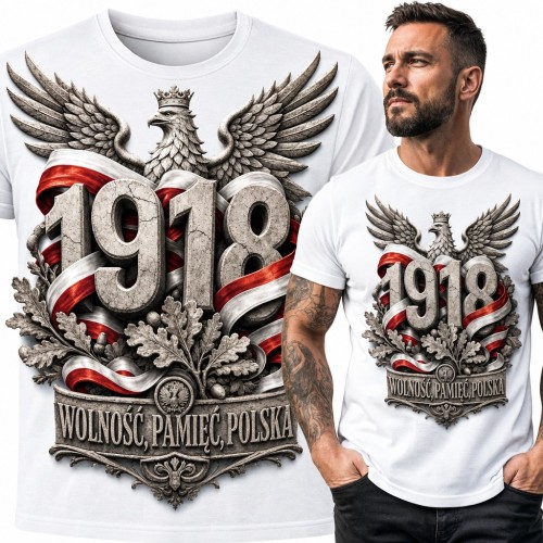 Koszulka męska 1918 z orłem w koronie i napisem „Wolność, pamięć, Polska”