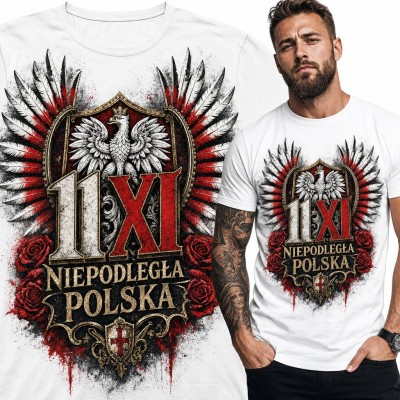 Koszulka męska „11 XI Niepodległa Polska” - orzeł i husarskie skrzydła