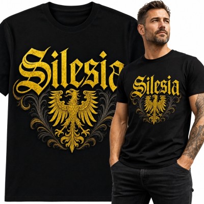 Koszulka męska „Silesia” ze złotym orłem - śląski motyw regionalny
