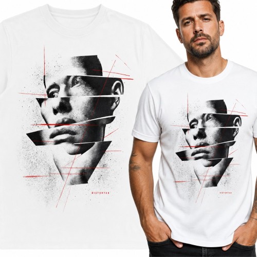 Koszulka męska „Distorted” - pocięty portret twarzy w stylu kolażu