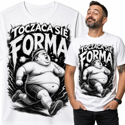 Koszulka męska „Tocząca się forma” - grubas biegacz w opasce dla biegacza