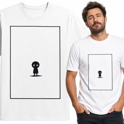 Koszulka męska z małym czarnym ludzikiem w ramce - minimalistyczna ilustracja