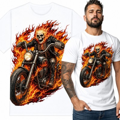 Koszulka męska płonący szkielet na chopperze - dla motocyklisty