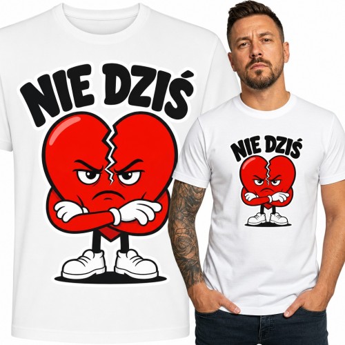 Koszulka męska „Nie dziś” - obrażone pęknięte serce na antywalentynki