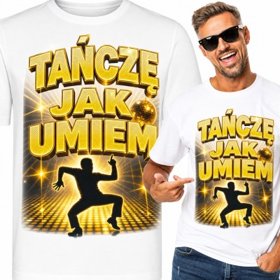 Koszulka męska „Tańczę jak umiem” - tancerz na złotym parkiecie disco