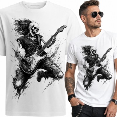 Koszulka męska szkielet gitarzysta w skoku - rock dla gitarzysty