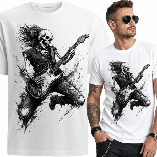 Koszulka męska szkielet gitarzysta w skoku - rock dla gitarzysty