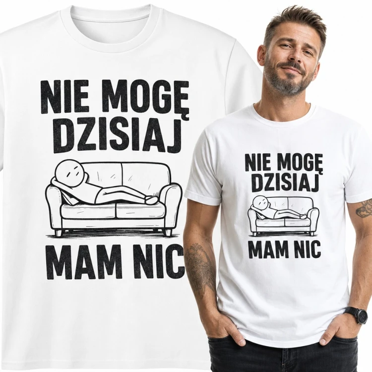 Koszulka męska „Nie mogę dzisiaj mam nic” - leniuch na kanapie