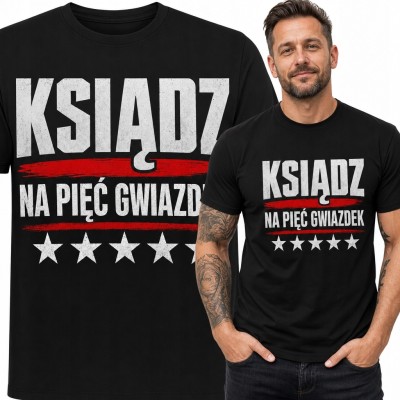 Koszulka męska dla księdza „Ksiądz na pięć gwiazdek” - pochwalny nadruk
