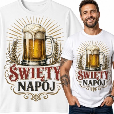 Koszulka męska „Święty napój” - kufel piwa z pianą dla piwosza