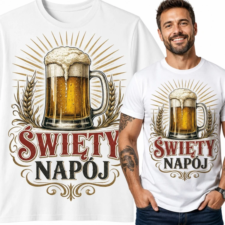 Koszulka męska „Święty napój” - kufel piwa z pianą dla piwosza