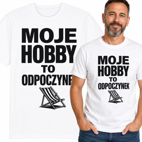 Koszulka męska „Moje hobby to odpoczynek” - z leżakiem dla leniucha