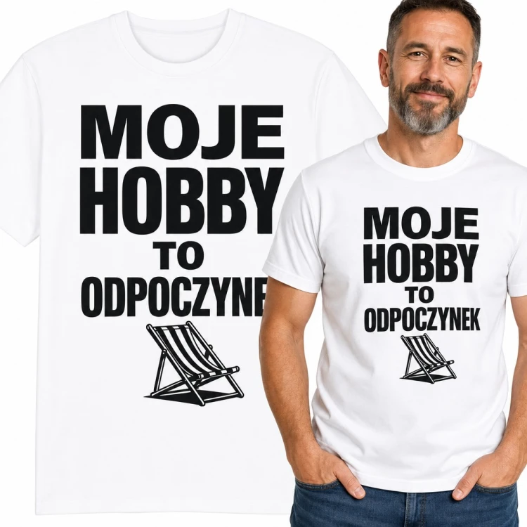 Koszulka męska „Moje hobby to odpoczynek” - z leżakiem dla leniucha