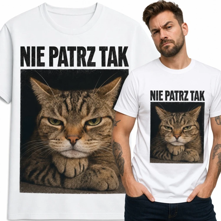 Koszulka męska „Nie patrz tak” - zły pręgowany kot ze zdjęcia