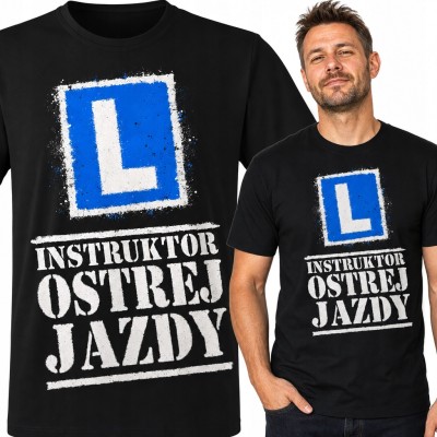 Koszulka męska dla instruktora nauki jazdy „Instruktor ostrej jazdy”