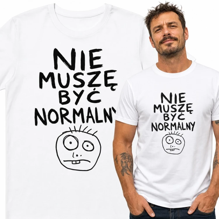 Koszulka męska „Nie muszę być normalny” z rysunkową zdziwioną buźką