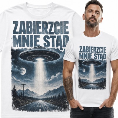 Koszulka męska „Zabierzcie mnie stąd” - UFO nad górską drogą