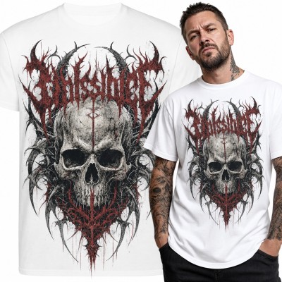 Koszulka męska z czaszką i deathmetalowym logo w kolcach - dla metalowca