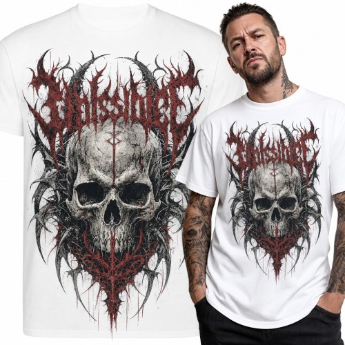 Koszulka męska z czaszką i deathmetalowym logo w kolcach - dla metalowca