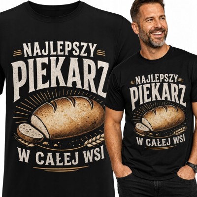 Koszulka męska dla piekarza z bochenkiem chleba „Najlepszy piekarz w całej wsi”