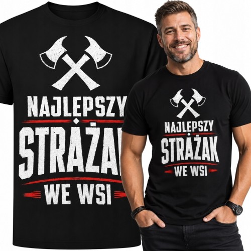 Koszulka męska dla strażaka „Najlepszy strażak we wsi” - skrzyżowane toporki