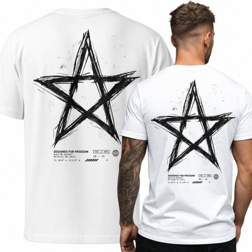 Koszulka męska z gwiazdą grunge „Designed for freedom” - duży nadruk na plecach