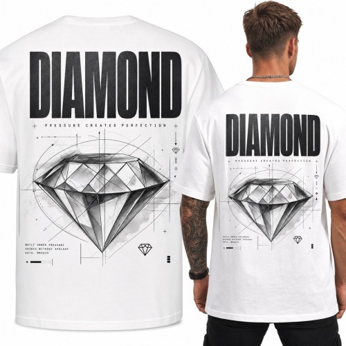 Koszulka męska „Diamond” - szkic diamentu i Pressure Creates Perfection - duży nadruk na plecach