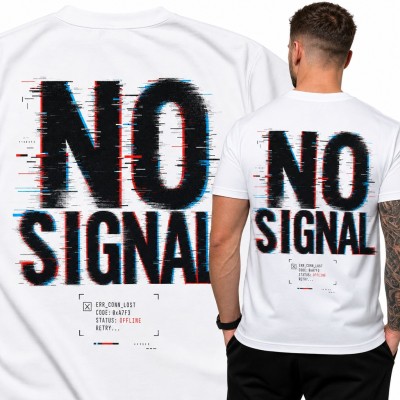 Koszulka męska „No signal” glitch z komunikatem błędu - duży nadruk na plecach