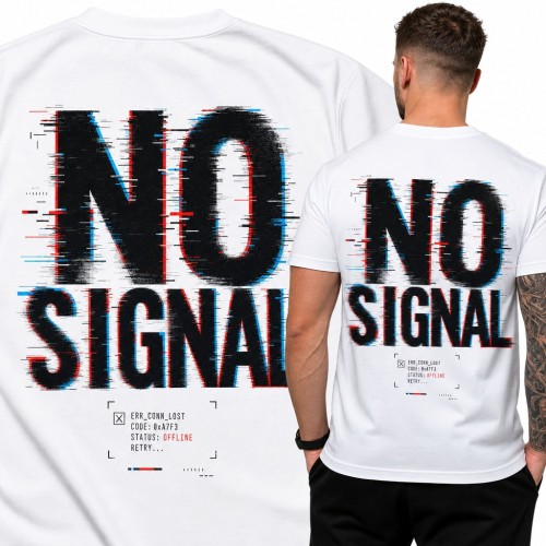 Koszulka męska „No signal” glitch z komunikatem błędu - duży nadruk na plecach