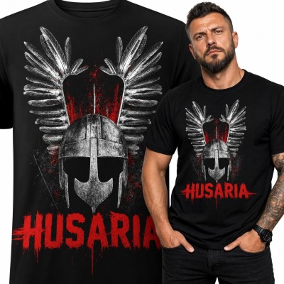 Koszulka męska z hełmem husarskim i napisem „Husaria” - motyw patriotyczny