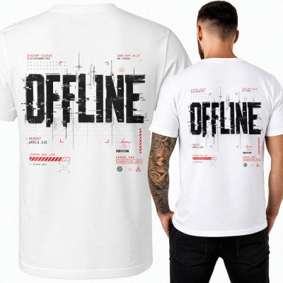 Koszulka męska „Offline” glitch z komunikatem Error 404 - duży nadruk na plecach