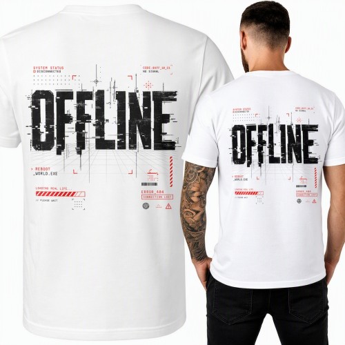Koszulka męska „Offline” glitch z komunikatem Error 404 - duży nadruk na plecach