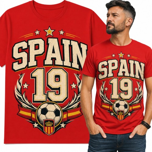 Koszulka męska „Spain 19” - piłka nożna i herb z koroną dla kibica Hiszpanii