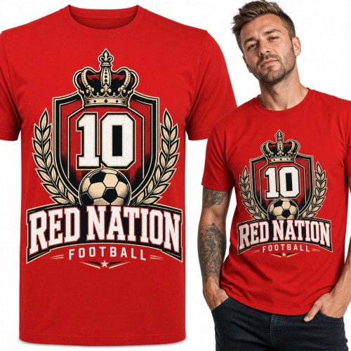 Koszulka męska „Red Nation Football” - herb z koroną i numerem 10 dla piłkarza