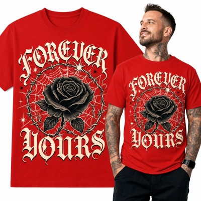 Koszulka męska „Forever Yours” - czarna róża w drucie kolczastym