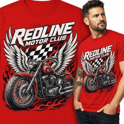 Koszulka męska „Redline Motor Club” - motocykl ze skrzydłami dla motocyklisty