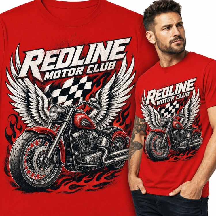 Koszulka męska „Redline Motor Club” - motocykl ze skrzydłami dla motocyklisty