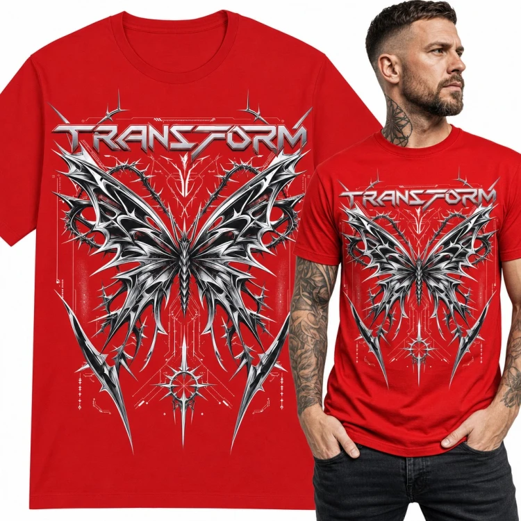 Koszulka męska „Transform” - chromowany motyl z kolcami w stylu cyber sigilism