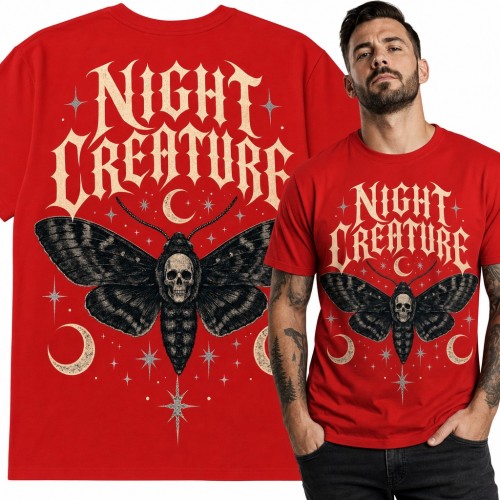 Koszulka męska ćma trupia główka „Night Creature” - gotycki nadruk z księżycami