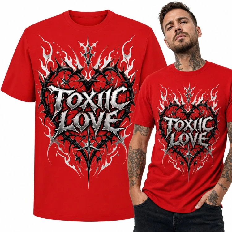 Koszulka męska „Toxic Love” - serce w cierniach w stylu gotyckiego metalu