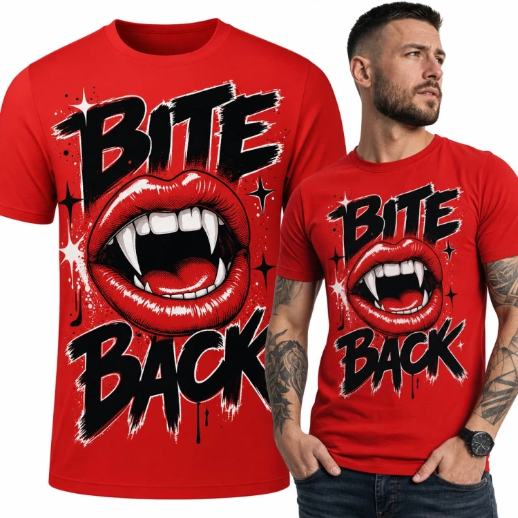 Koszulka męska wampirze usta z kłami „Bite back” - graffiti