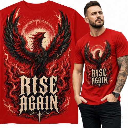 Koszulka męska feniks w płomieniach „Rise Again”