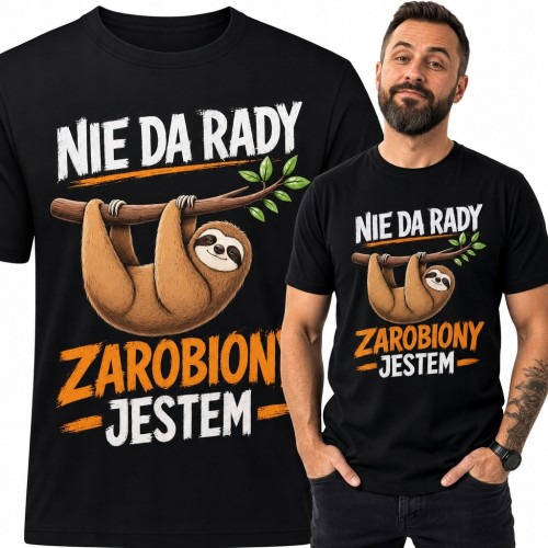 Koszulka męska z leniwcem „Nie da rady zarobiony jestem” - śmieszny nadruk