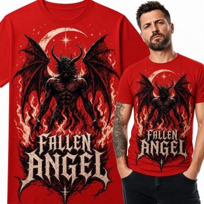 Koszulka męska „Fallen Angel” - demon ze skrzydłami w płomieniach