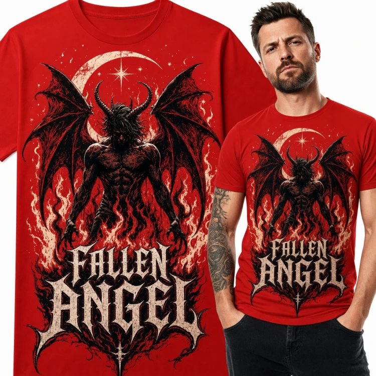 Koszulka męska „Fallen Angel” - demon ze skrzydłami w płomieniach