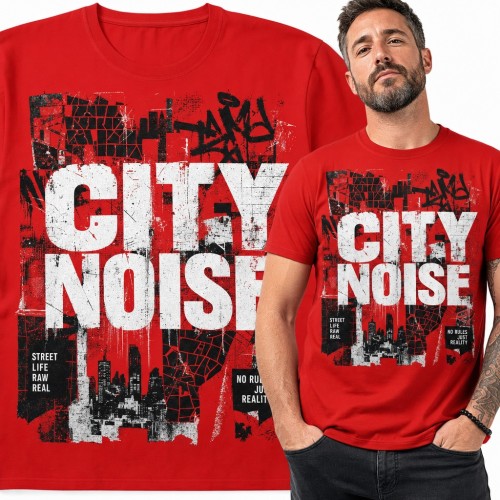 Koszulka męska „City Noise” - streetwear z graffiti i panoramą miasta