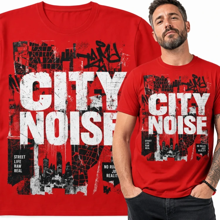 Koszulka męska „City Noise” - streetwear z graffiti i panoramą miasta