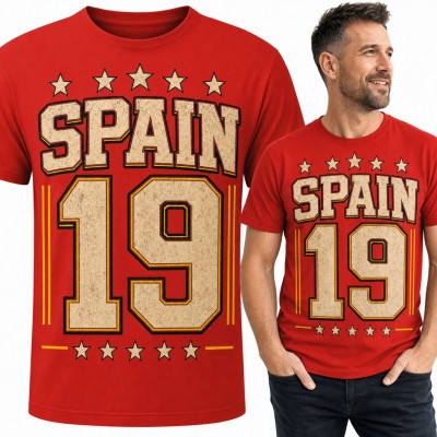 Koszulka męska „Spain 19” - sportowy numer w gwiazdach dla kibica Hiszpanii