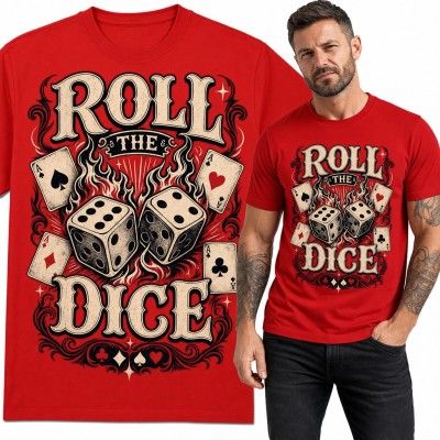 Koszulka męska „Roll the dice” - płonące kości i asy dla pokerzysty